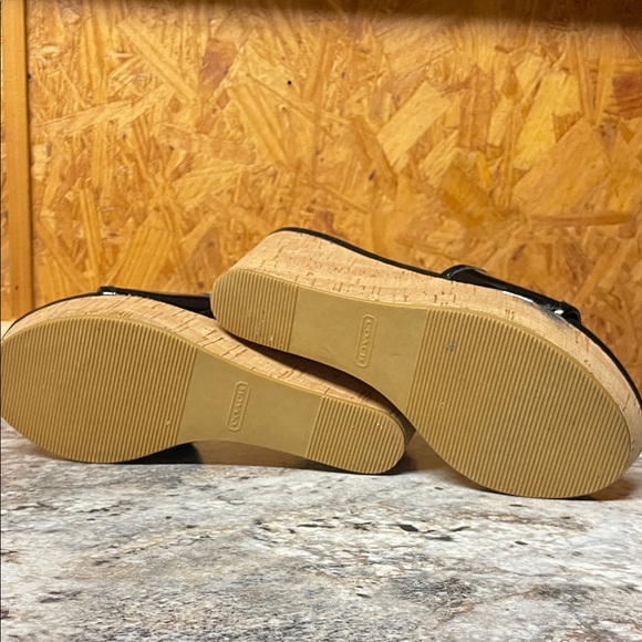 Coach Judith Black Patent Leather Cork Wedge Sandals - Picture 8 of 12